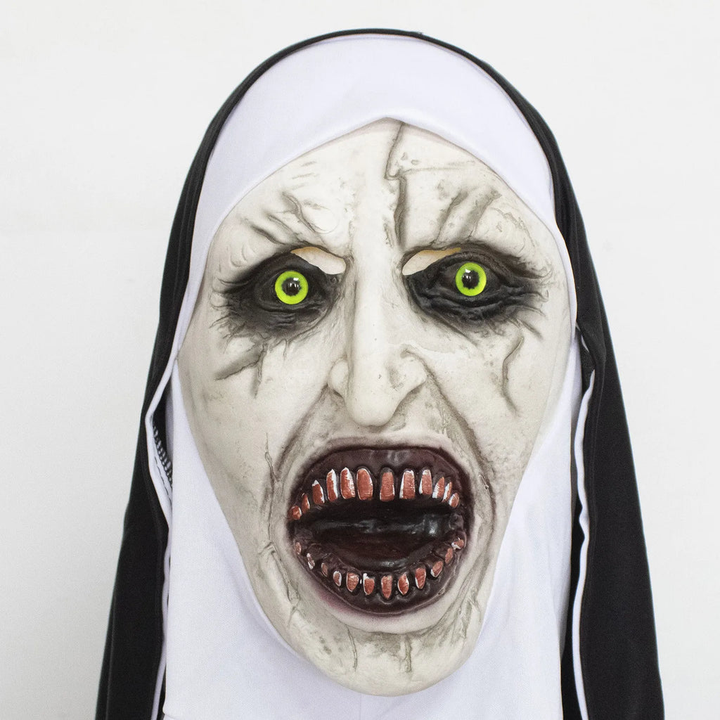 Horror Nun Mask Headscarf Cosplay Creepy Valak Ghost Face Latex Masks Halloween Carnival Purim Party Headpiece Costume Props by Geo’s Online Store