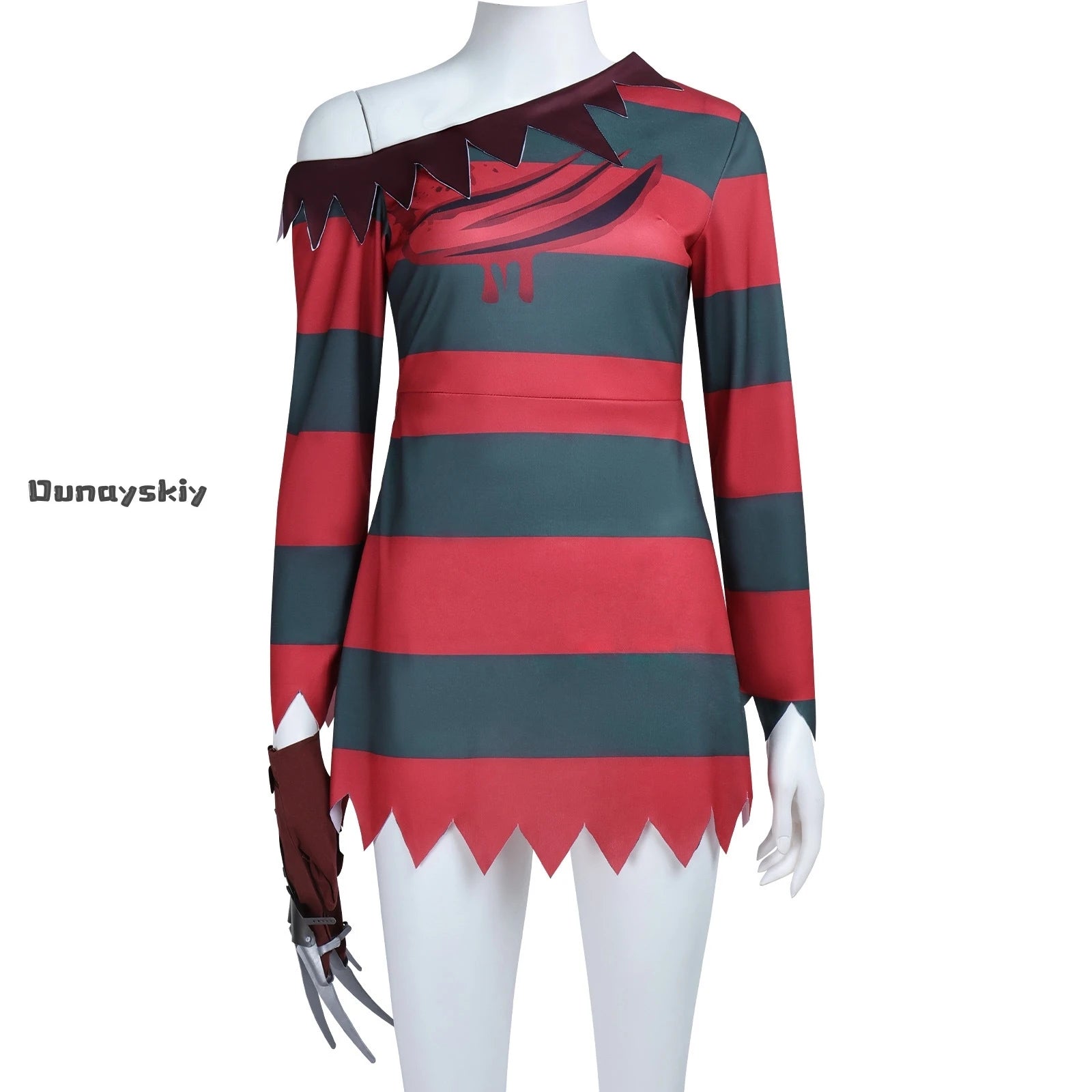Yumekiri@3Pcs Freddy Krueger Costume Cospaly Costumes Halloween Killer Knitted Dress Hat Gloves Full Set Carnival Disguise by Geo’s Online Store