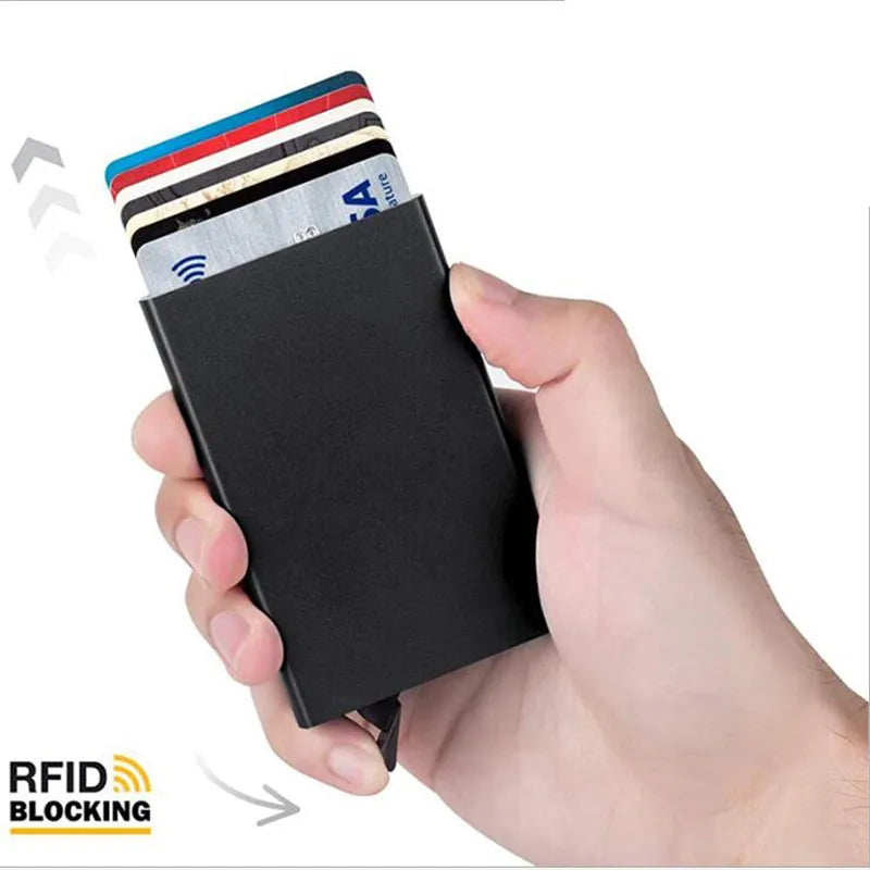 Rfid Smart Wallet Card Holder Metal Thin Slim Men Women Wallets Pop Up Minimalist Wallet Small Black Purse Vallet Walets for Men by Geo’s Online Store