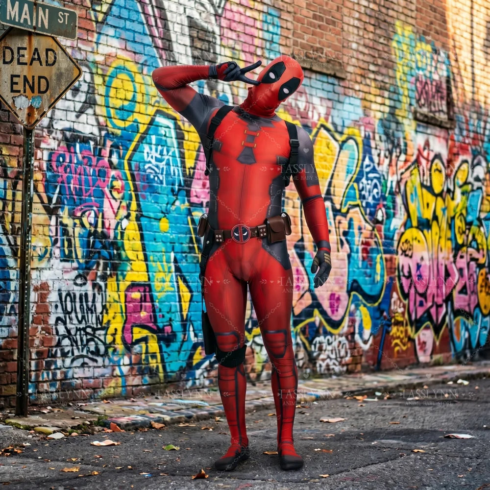 Deadpool Wolverine Cosplay Spandex Zentai Deadpool Bodysuit Halloween Costume Suit Belt Headwear Mask Sword Holster Cosplay by Geo’s Online Store