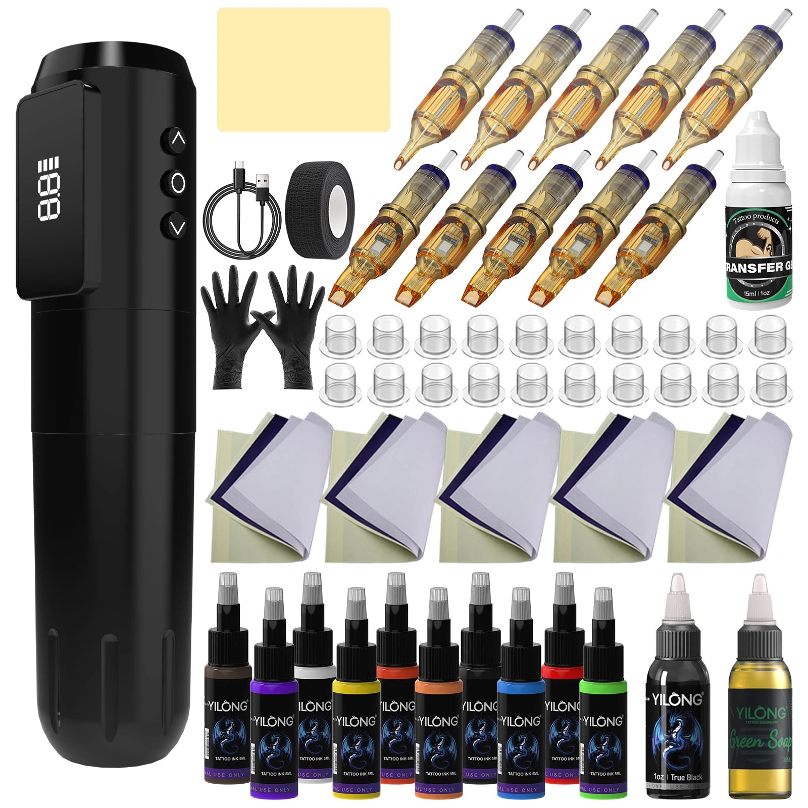 YILONG Wireless Tattoo Gun Kit With 1600MAH Power and LED Screen 3.5MM Stroke Rotary Tattoo Machine Pen Set for Tattoo Beginners by Geo’s Online Store