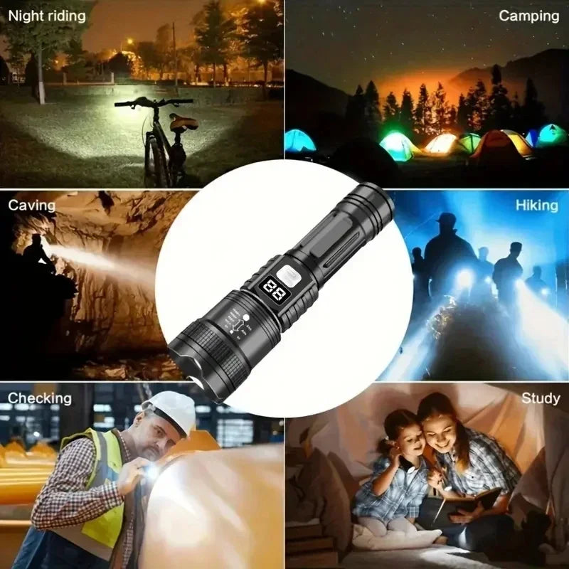 100000LM Super Bright Flashlight Rechargeable LED Torch Long Range Tactical Lamp for Outdoor Waterproof Camping Fishing Lantern by Geo’s Online Store