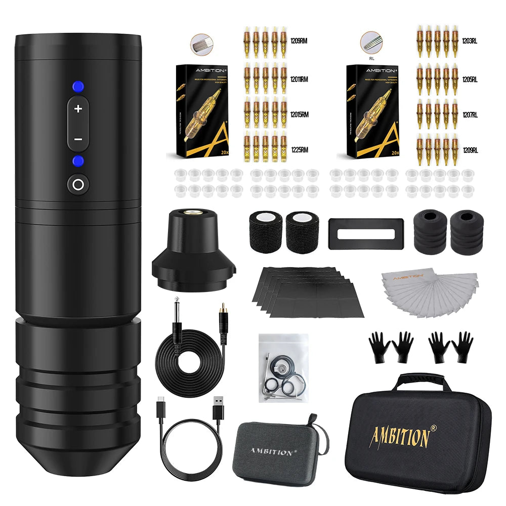 Ambition Ninja Pro Wireless Tattoo Machine Kit 2000mAh Battery 4.0mm Stroke Tattoo Pen Professional Set Permanent Makeup Tools by Geo’s Online Store