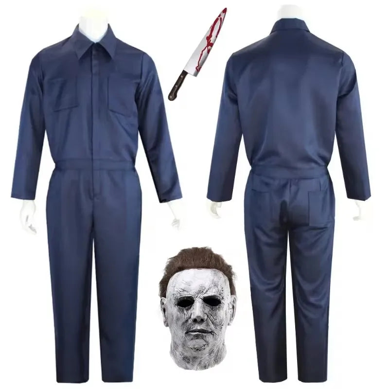 Halloween Myers Cosplay Costume Michael Outfits Anime Bloody Killer Cos Jumpsuit Horror Mask Party Costume for Adult Men Women by Geo’s Online Store