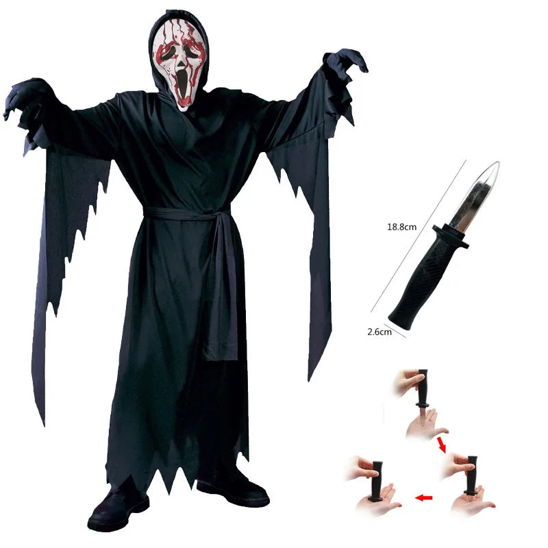 Scream Ghostface Cosplay Costume Horror Movie Mask Robe Outfit Adult Halloween Carnival Party Fancy Dress Role Play Suit by Geo’s Online Store