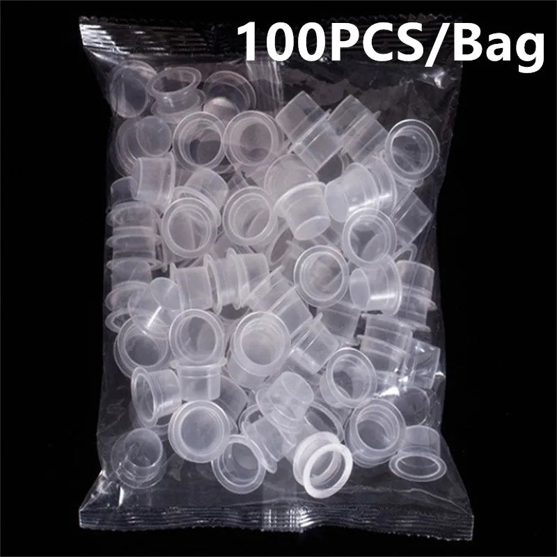 100pc S/M/L Plastic Disposable Microblading Tattoo Ink Cups Permanent Makeup Pigment Clear Holder Container Cap Tattoo Accessory by Geo’s Online Store