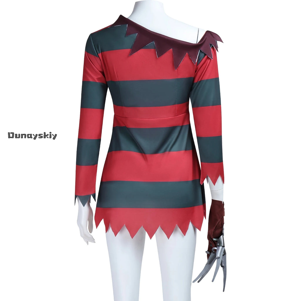 Yumekiri@3Pcs Freddy Krueger Costume Cospaly Costumes Halloween Killer Knitted Dress Hat Gloves Full Set Carnival Disguise by Geo’s Online Store