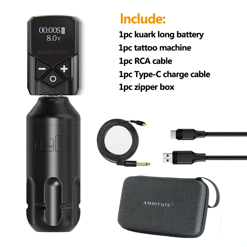 Ambition Tattoo Machine Rotary Pen Kit 2400mAh Wireless Kuark Power Supply Permanent Makeup Eyebrow Lip Tattoo Beginner Artister by Geo’s Online Store