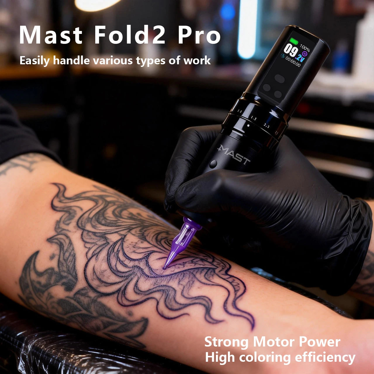 Mast Fold2 Pro Tattoo Machine Gun Full Kit Wireless Pen 7 Strokes 2 Batteries 2000mAh Power Supply for Body Art Permanent Makeup by Geo’s Online Store