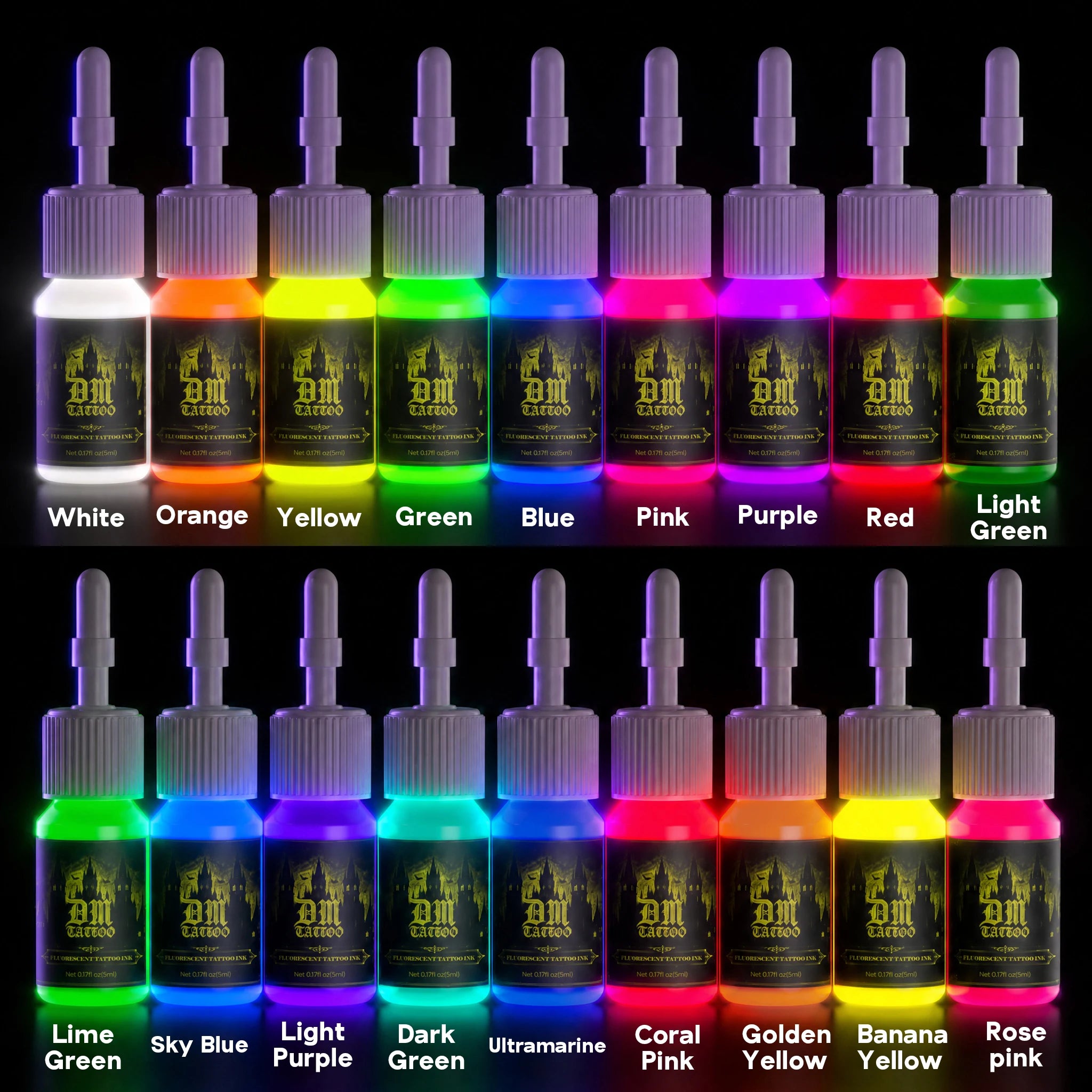 DM 5ml 18Colors Fluorescent Tattoo Ink Kit Professional Beauty Paints Natural Plant Extract Pigment Body Painting Tattoo Ink by Geo’s Online Store