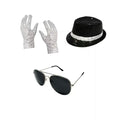 Michael Jackson Costume Accessories Set - Sequin Fedora Hat + Rhinestone Gloves + Aviator Sunglasses, Halloween Cosplay Party Dr by Geo’s Online Store