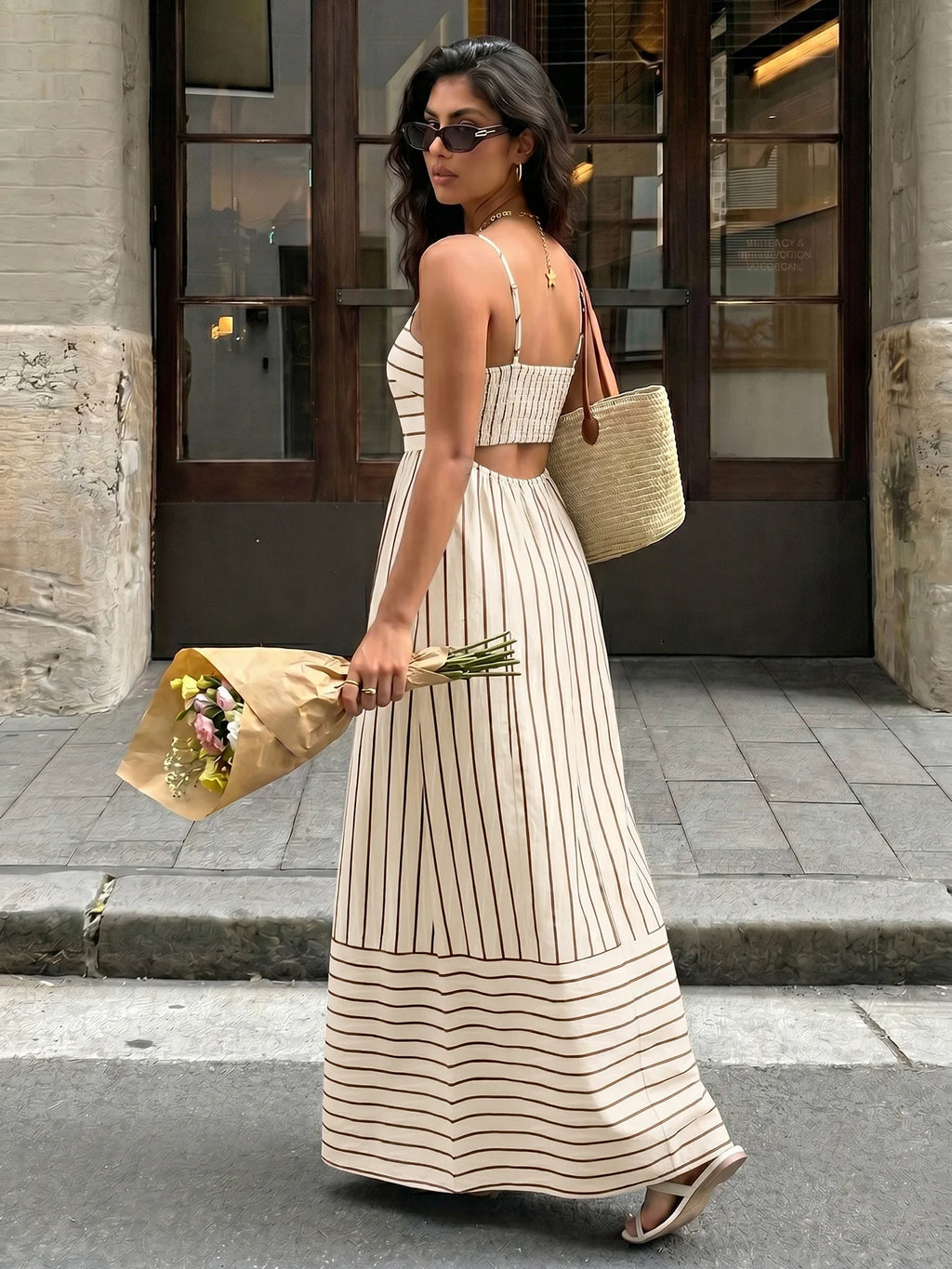 2026 Summer New Striped Backless Loose Beach Dress Women Causal Slip Strapless Long Dress Women Chic Party Holiday Dress by Geo’s Online Store