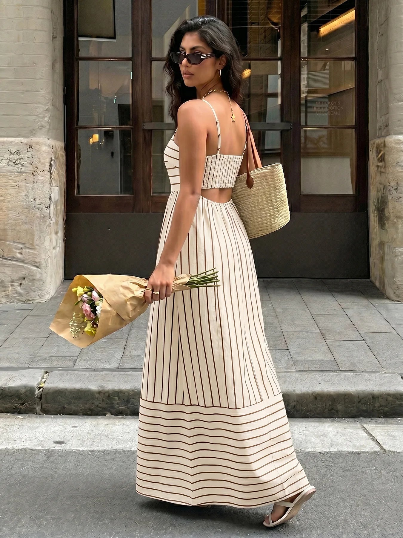 2026 Summer New Striped Backless Loose Beach Dress Women Causal Slip Strapless Long Dress Women Chic Party Holiday Dress by Geo’s Online Store