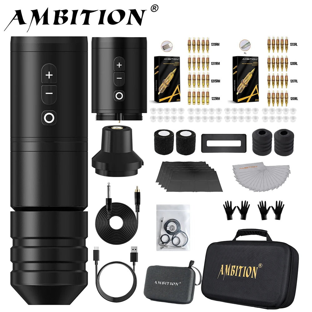 Ambition Ninja Pro Wireless Tattoo Machine Kit 2000mAh Battery 4.0mm Stroke Tattoo Pen Professional Set Permanent Makeup Tools by Geo’s Online Store