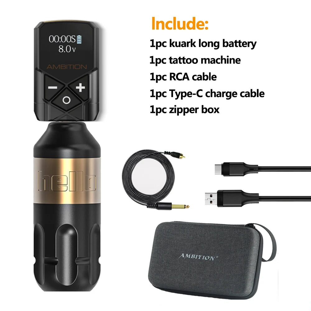 Ambition Tattoo Machine Rotary Pen Kit 2400mAh Wireless Kuark Power Supply Permanent Makeup Eyebrow Lip Tattoo Beginner Artister by Geo’s Online Store