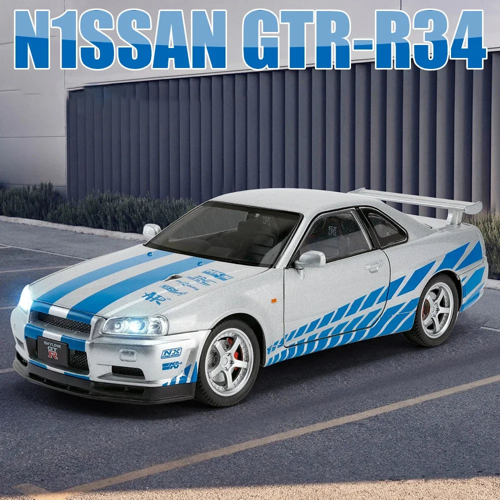 1:24 Scale Car Nissan Skyline GTR-R34 Alloy Vehicle Model Diecast Metal Fast＆Furious Collectible Childrens Birthday Toy Gifts by Geo’s Online Store