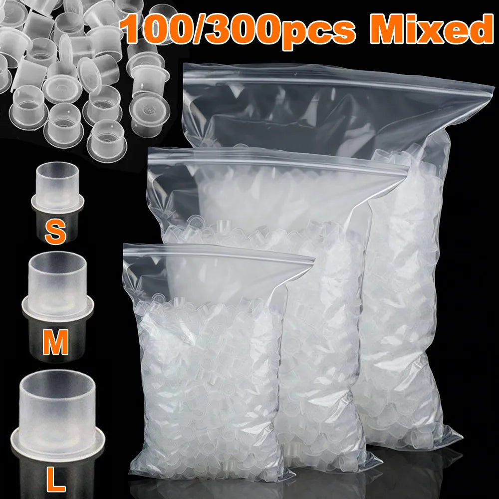 300/100PCS Disposable Tattoo Ink Cups with Base S/M/L Mixed Permanent Makeup Pigment Holder Caps Tattoo Accessories by Geo’s Online Store