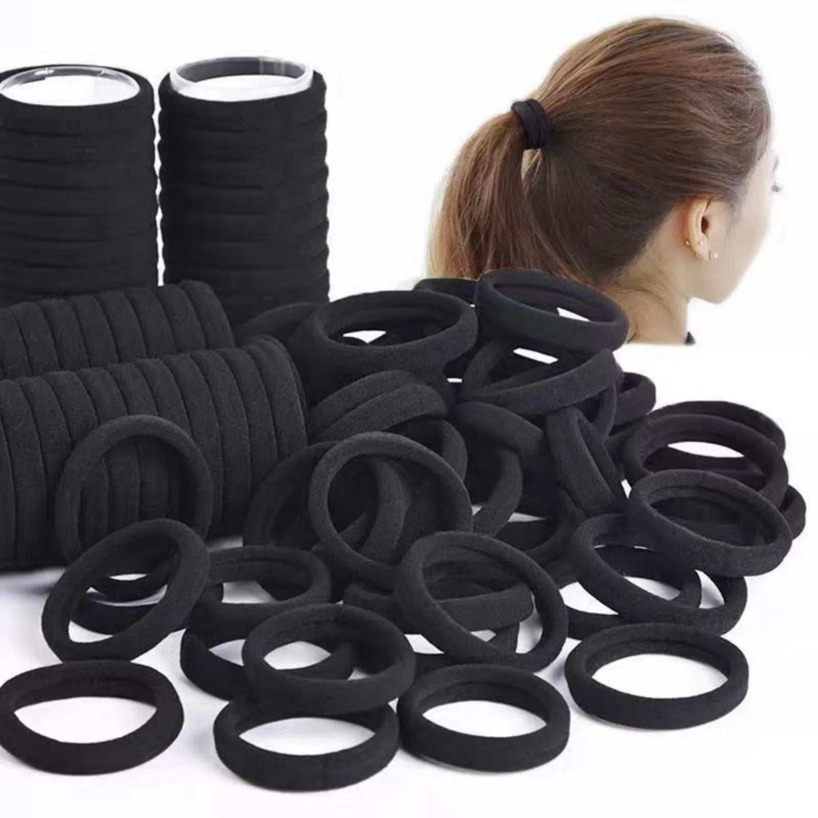 10-100PCS Black High Elasticity Headband Towel Hair Band 4CM Seamless Hair Rope Leather Hair Accessories Female by Geo’s Online Store