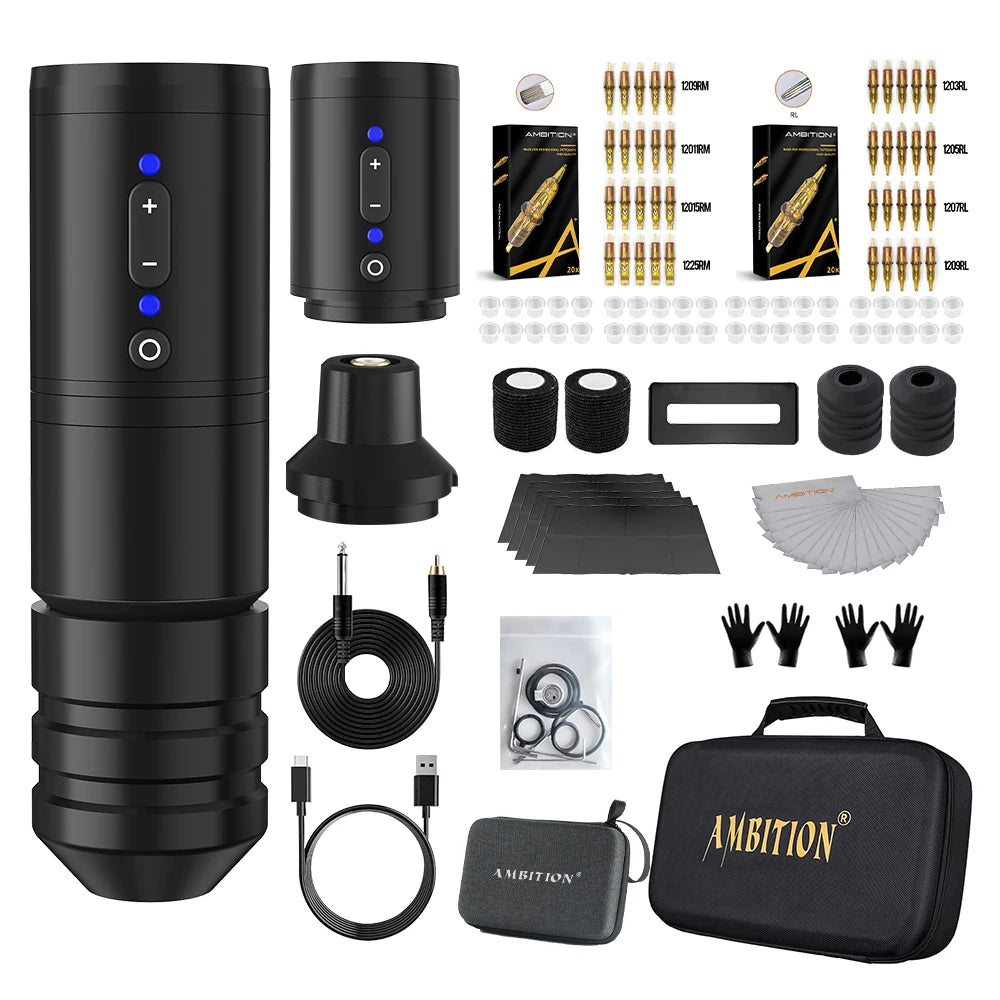 Ambition Ninja Pro Wireless Tattoo Machine Kit 2000mAh Battery 4.0mm Stroke Tattoo Pen Professional Set Permanent Makeup Tools by Geo’s Online Store