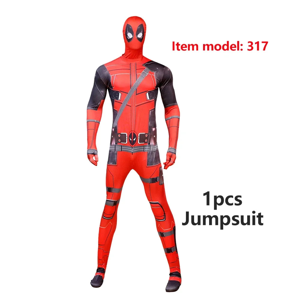 Deadpool Child Costume Halloween Costumes Kids Men Adult Superhero Bodysuit Jumpsuit Children Cosplay Costume Swords Accessories by Geo’s Online Store