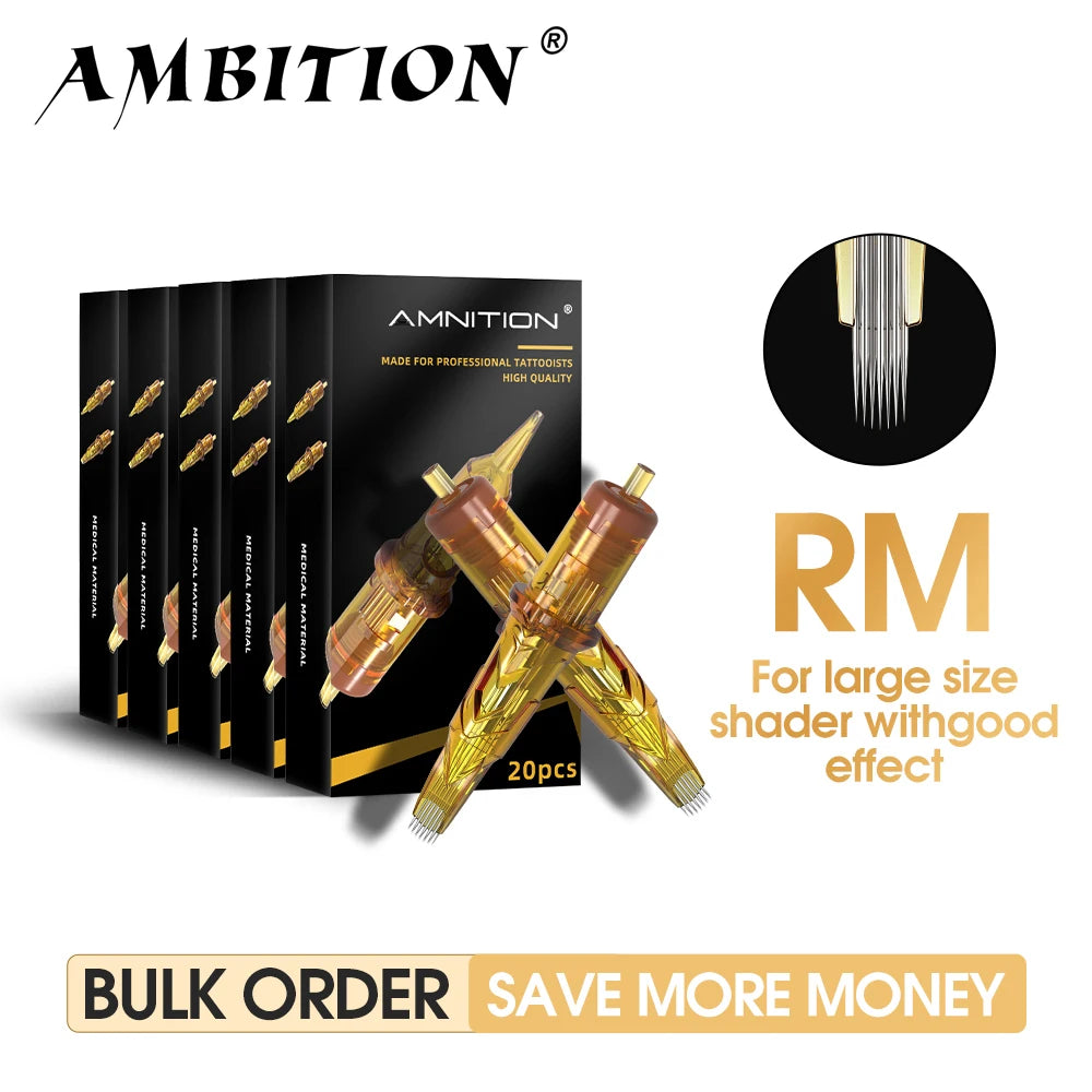 Ambition Glory 20/60/100/200pcs RM Tattoo Needle Cartridge Kit Mix Round Magnum Disposable Sterilized Safety For Tattoo Machine by Geo’s Online Store