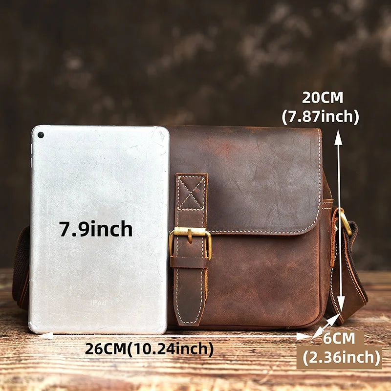NUPUGOO Genuine Leather Men‘s ’ Messenger Bag Vintage Simple Small Shoulder Bag Head Cowhide Satchel College Style by Geo’s Online Store