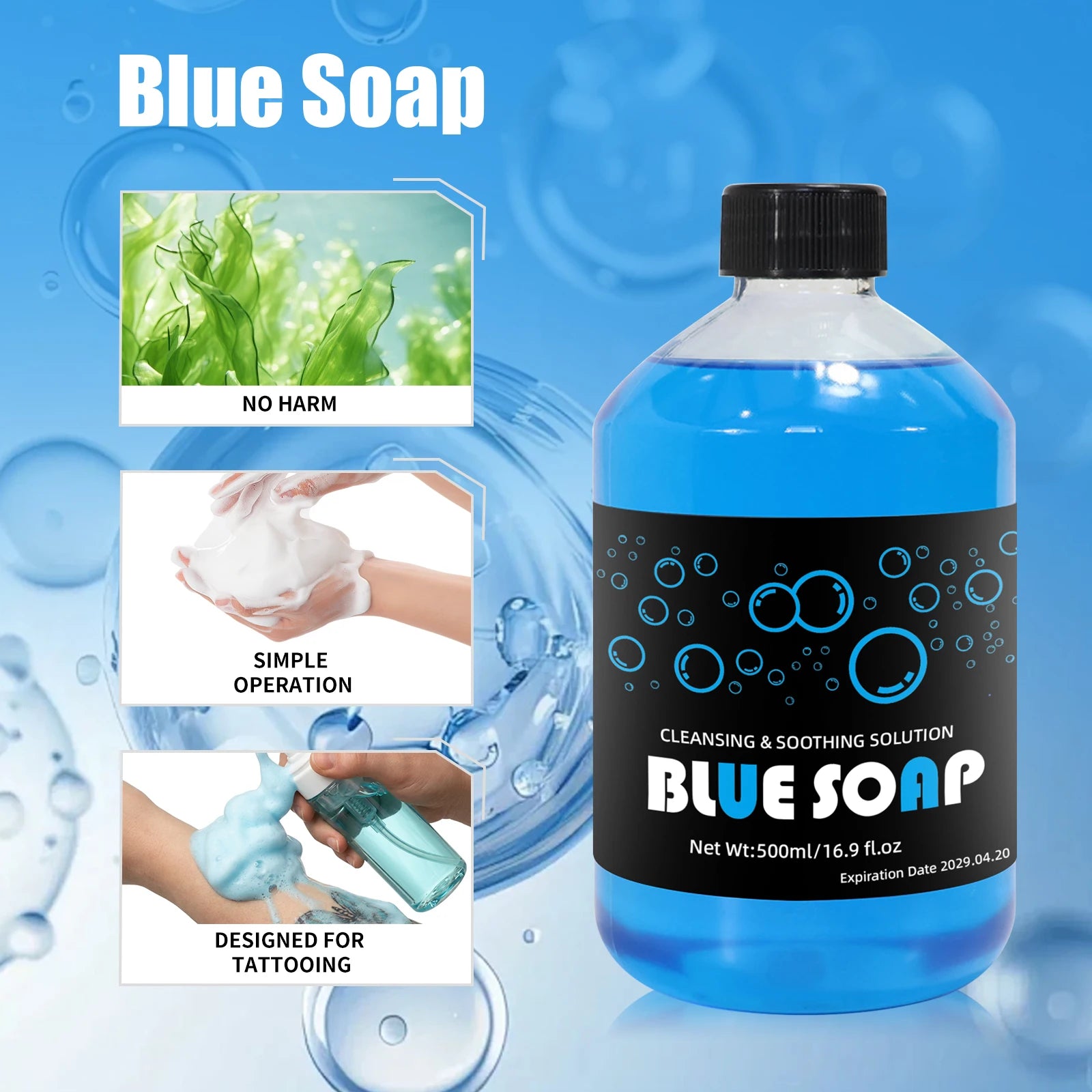 500ml Extra-large Capacity Tattoo Blue Soap With Foaming Pot Tattoo Kit For Tattoo Beginners Tattoo Artists Tattoo Supplies by Geo’s Online Store