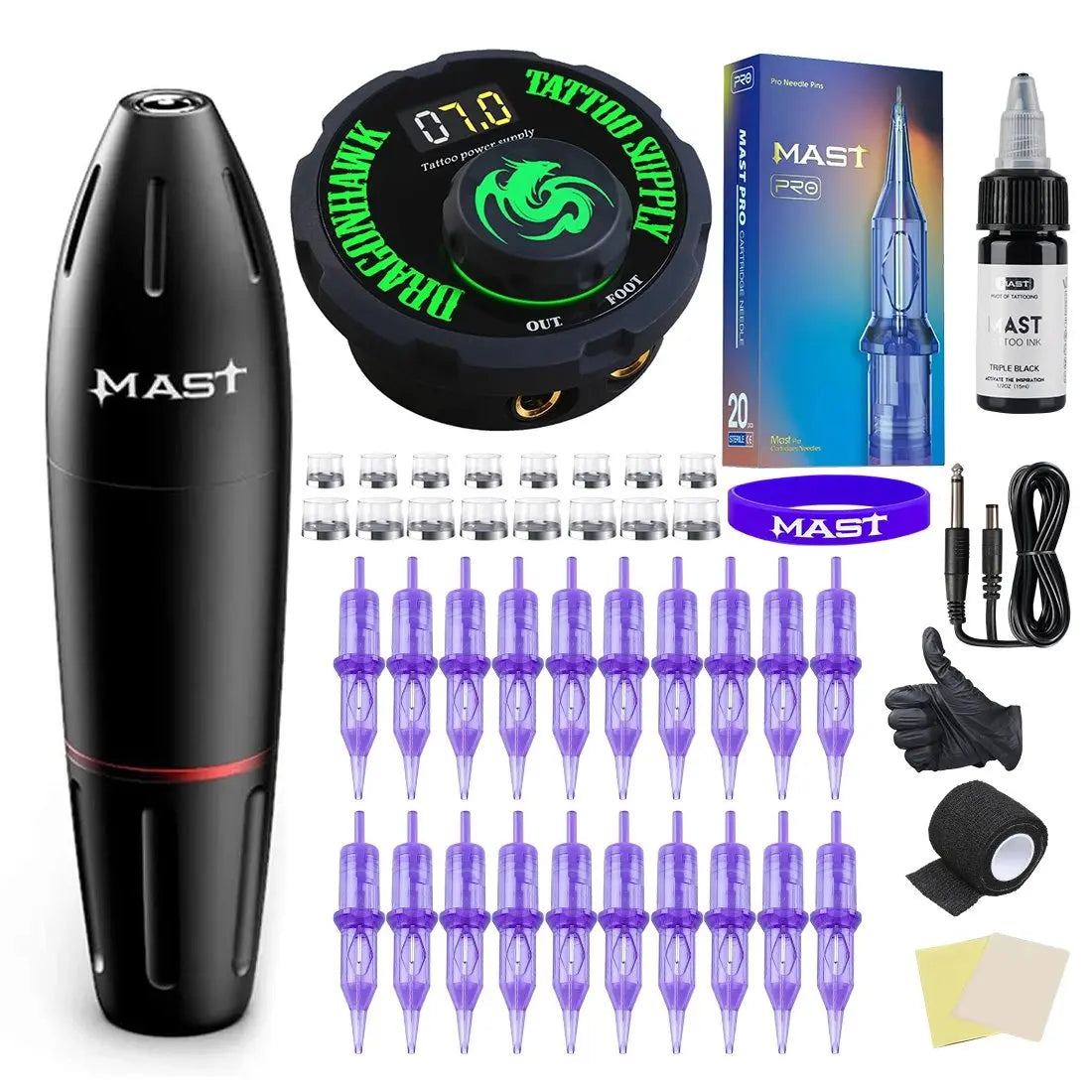 Mast K2 Wireless Tattoo Machine 3.5mm Stroke 1300mAh with Dragonhawk Battery for Beginner or Pro Studio Supplies by Geo’s Online Store