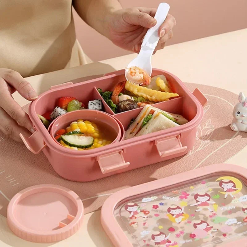 1000/1350ml Cartoon Lunch Box with Soup Bowl Bento Box Buckle Design Sealed and Leak-proof Portable Food Storage Container by Geo’s Online Store