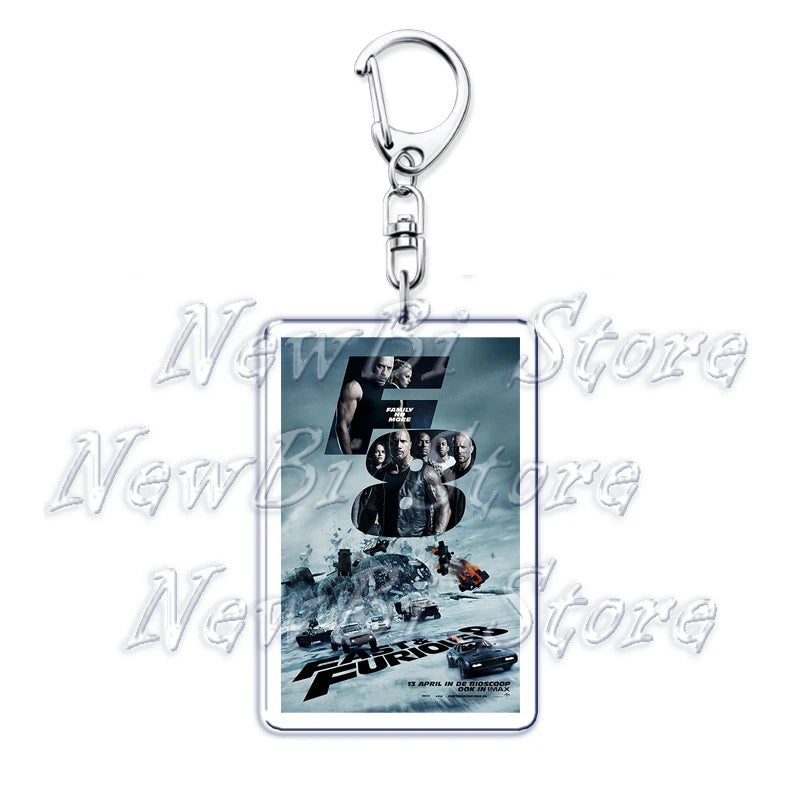 Classic Fast Furious Movie Cover Poster Keychain for Accessories Bag Pendant Sport Car Key Chain Ring Keyring Jewelry Fans Gift by Geo’s Online Store