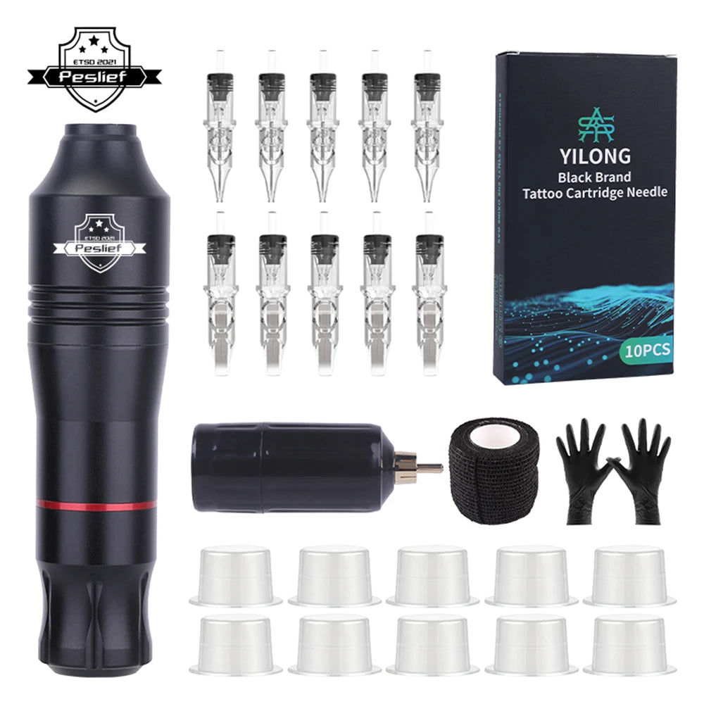 New Wireless Tattoo Pen Machine Kits Rotary Tattoo Gun 1500mAh Battery Power Supply LED Digital Display with Mix Tattoo Needles by Geo’s Online Store
