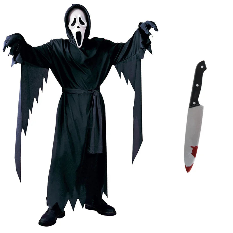 Scream Ghostface Cosplay Costume Horror Movie Mask Robe Outfit Adult Halloween Carnival Party Fancy Dress Role Play Suit by Geo’s Online Store