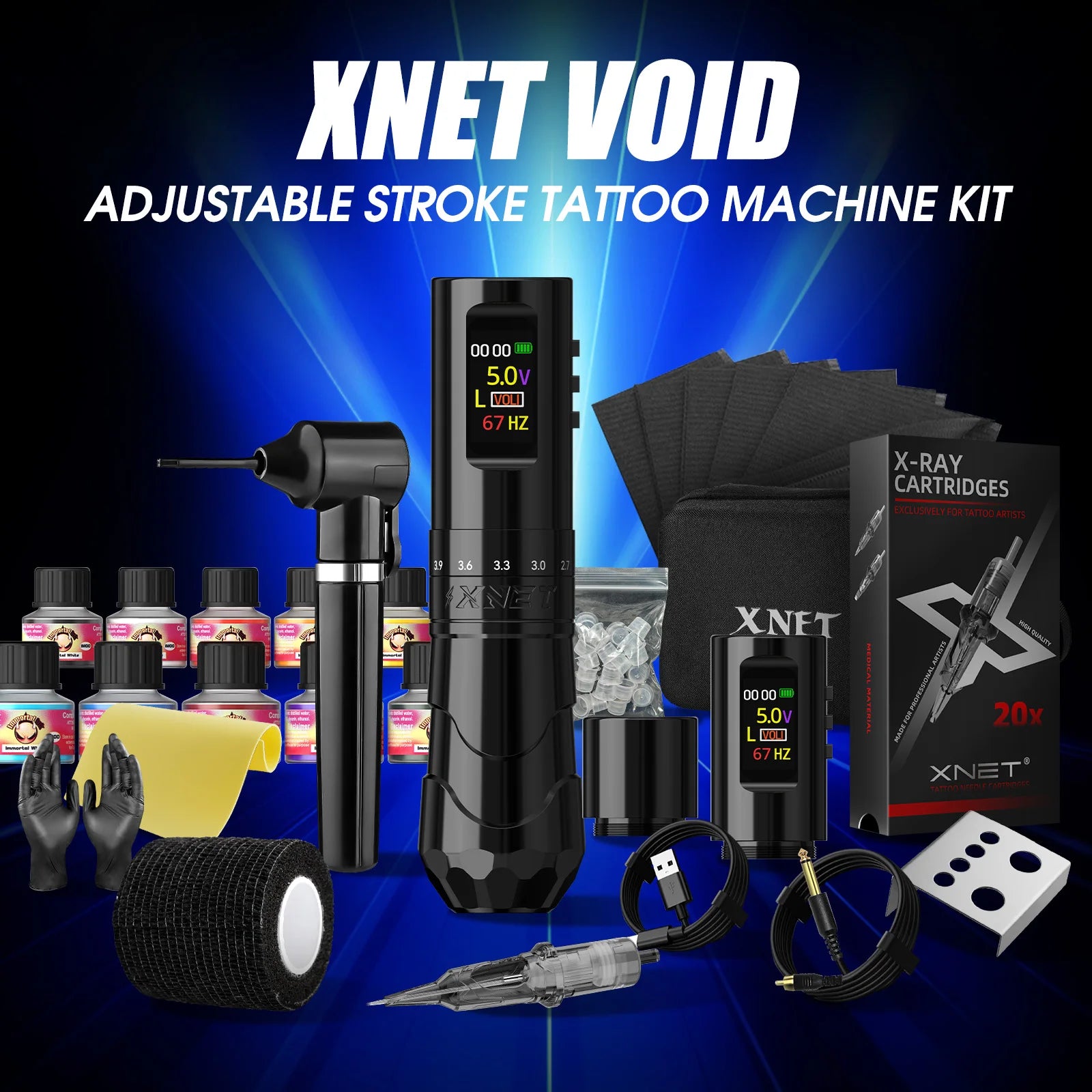 XNET Void Wireless Tattoo Machine Pen Kit With Ink Shaker 7 Adjustable Stroke OLED Display Tattoo supplies For Tattoo Artists by Geo’s Online Store
