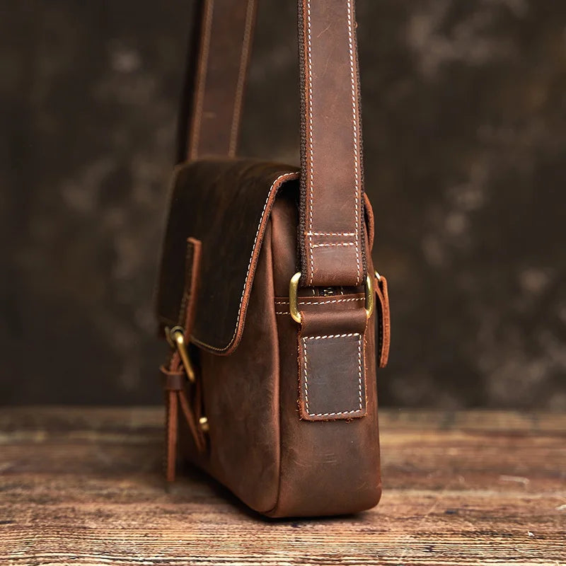NUPUGOO Genuine Leather Men‘s ’ Messenger Bag Vintage Simple Small Shoulder Bag Head Cowhide Satchel College Style by Geo’s Online Store