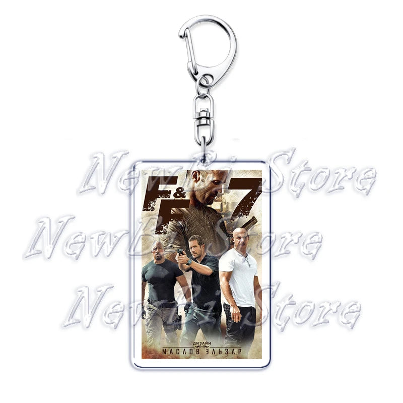 Classic Fast Furious Movie Cover Poster Keychain for Accessories Bag Pendant Sport Car Key Chain Ring Keyring Jewelry Fans Gift by Geo’s Online Store