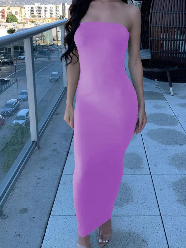 Summer Women's Sexy Sleeveless Chest Wrapped Long Beach Dress by Geo’s Online Store