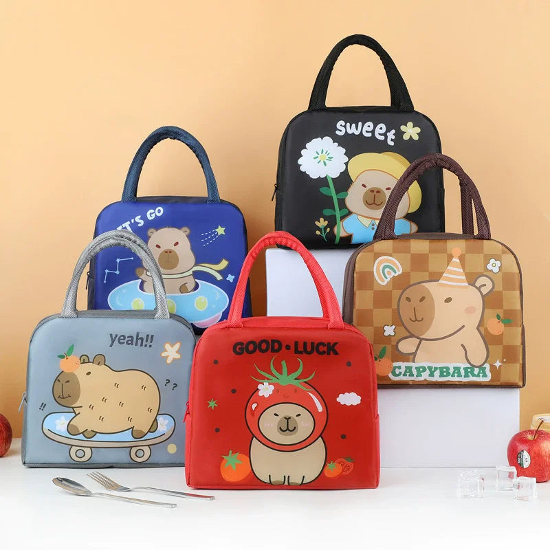Cartoon Capybara Lunch Bag Insulated Food Container, Portable Thermal Bento Box Bag for School, Eco-Friendly Meal Tote for Kids by Geo’s Online Store
