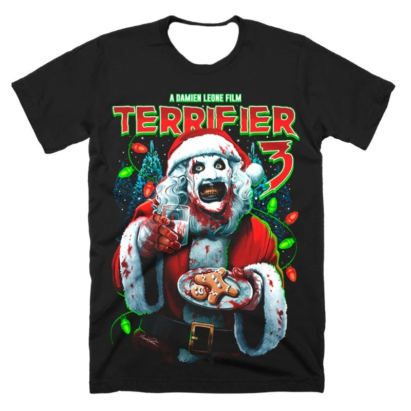Terrifier 3 T-shirt Horror Movie Festival Merch Black Tee Women Men Crewneck Short Sleeve Streetwear 3D Clothes Polyester Fibre by Geo’s Online Store