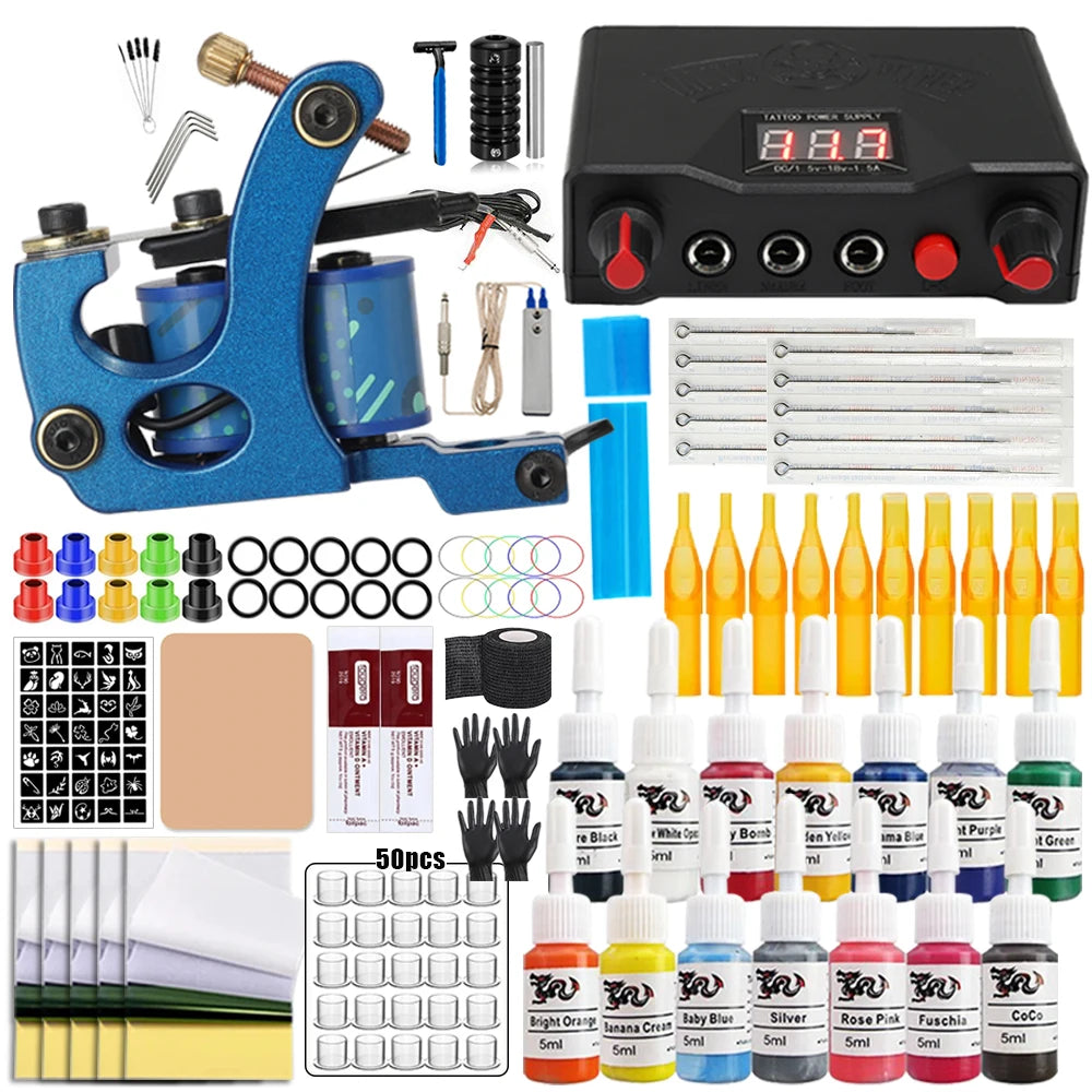 Coils Tattoo Machines Kit Cheap Beginner Tattoo Kit with Power Supply Tattoo Needles Body Arts Supplies for Liner Shader Machine by Geo’s Online Store