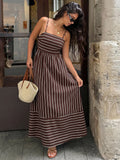 2026 Summer New Striped Backless Loose Beach Dress Women Causal Slip Strapless Long Dress Women Chic Party Holiday Dress by Geo’s Online Store