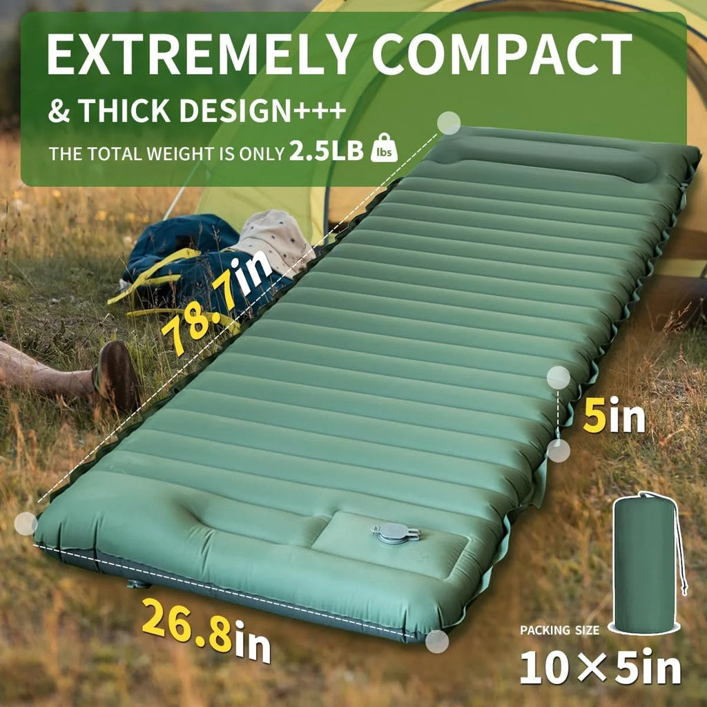 Ultralight Extra Thick 4Inch Camping Sleeping Pad with Built-In Pillow And Foot Pump Inflatable Sleeping Mat for Outdoor Camping by Geo’s Online Store