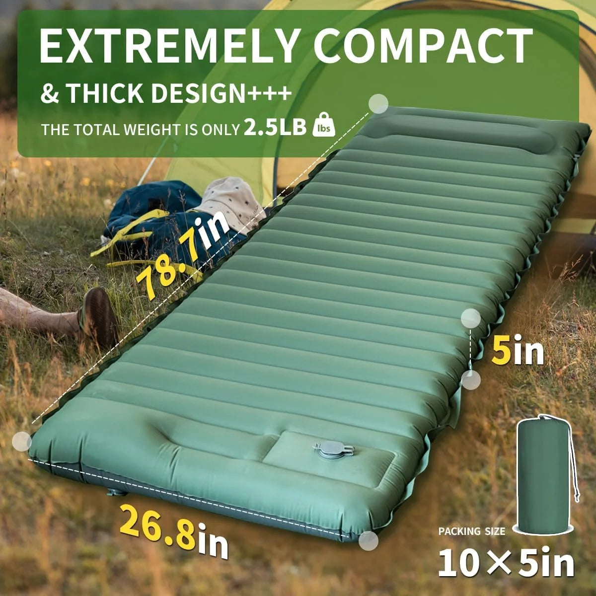 Ultralight Extra Thick 4Inch Camping Sleeping Pad with Built-In Pillow And Foot Pump Inflatable Sleeping Mat for Outdoor Camping by Geo’s Online Store
