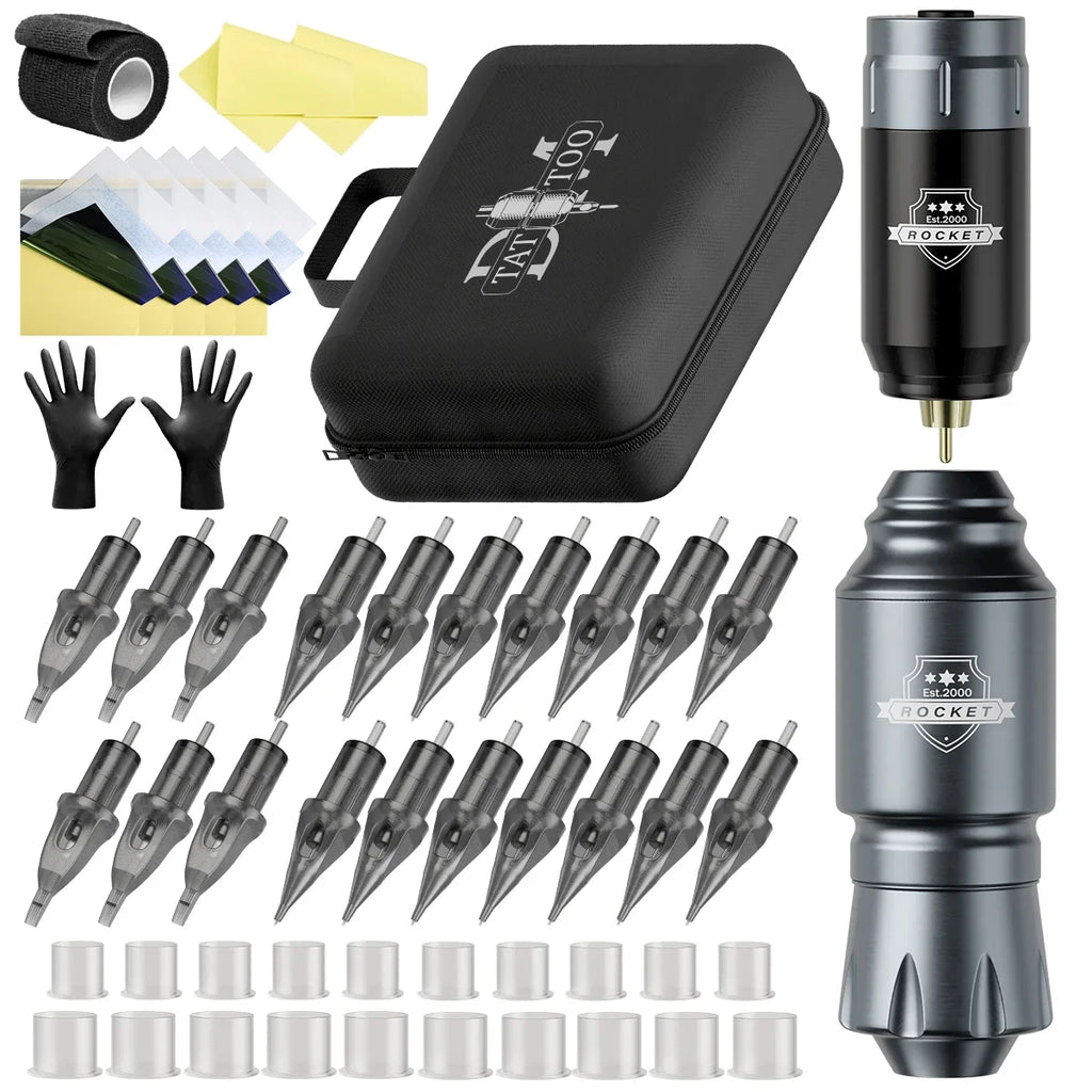 DM Wireless Tattoo Kit Complete Mini Rocket Machine Battery Case Needle Power Ink Rotary Tattoo Pen Permanent Makeup Tattoo Kit by Geo’s Online Store