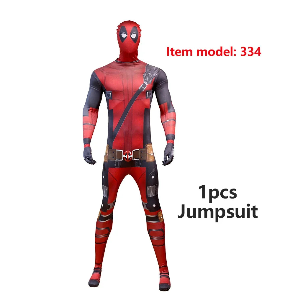 Deadpool Child Costume Halloween Costumes Kids Men Adult Superhero Bodysuit Jumpsuit Children Cosplay Costume Swords Accessories by Geo’s Online Store