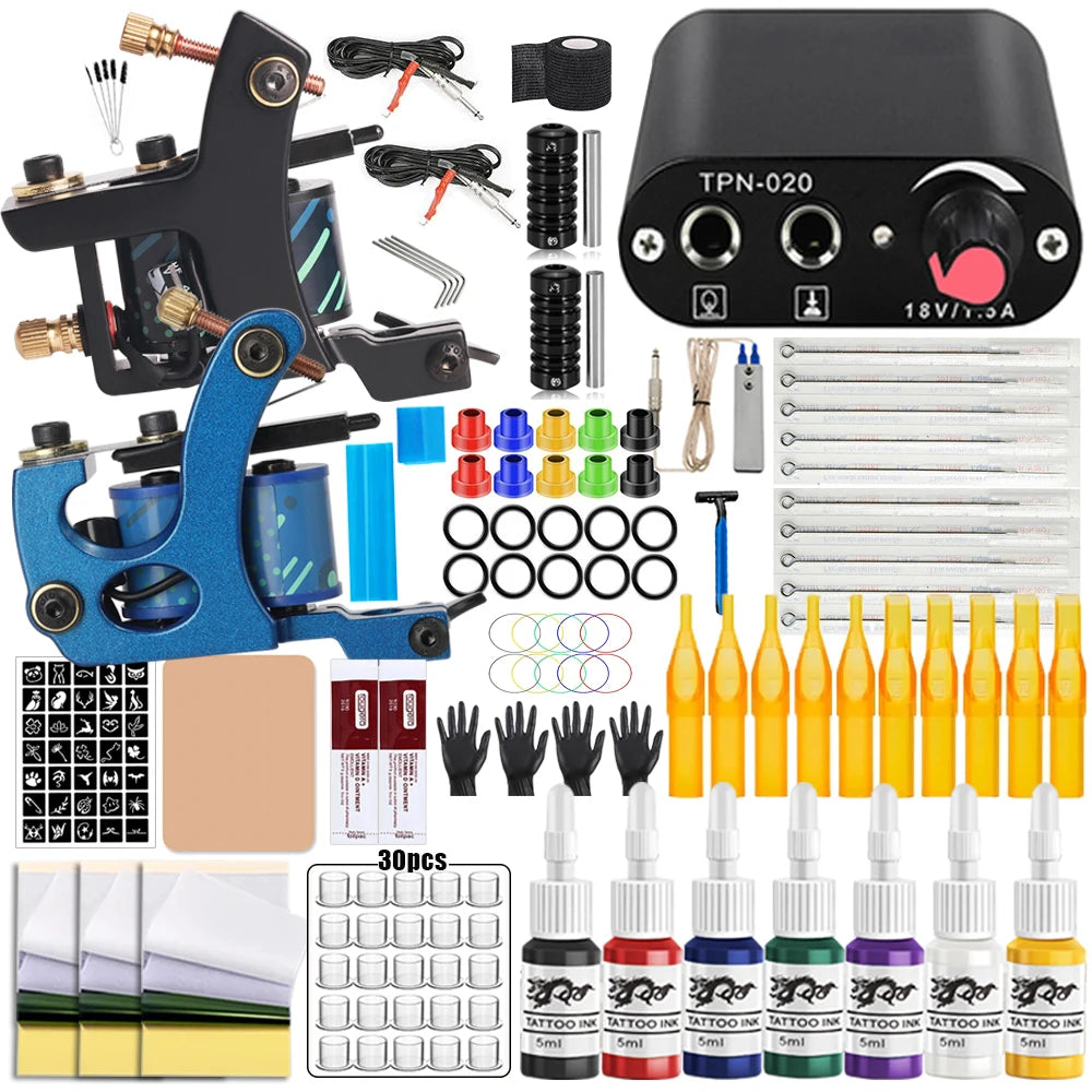 Coils Tattoo Machines Kit Cheap Beginner Tattoo Kit with Power Supply Tattoo Needles Body Arts Supplies for Liner Shader Machine by Geo’s Online Store