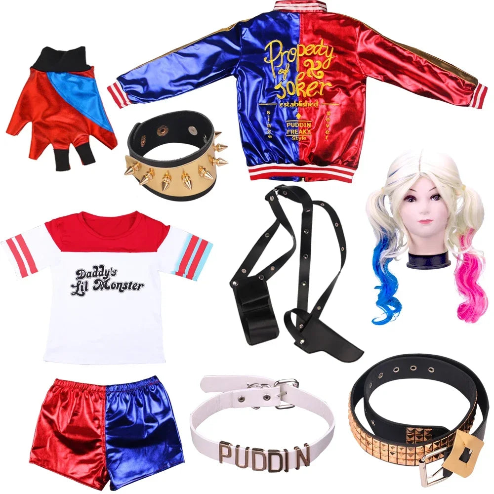 Robe Anime pour adultes, Costume pour femmes, perruque Quinn pour filles, t-shirt, veste Joker, Costume d'halloween, by Geo’s Online Store