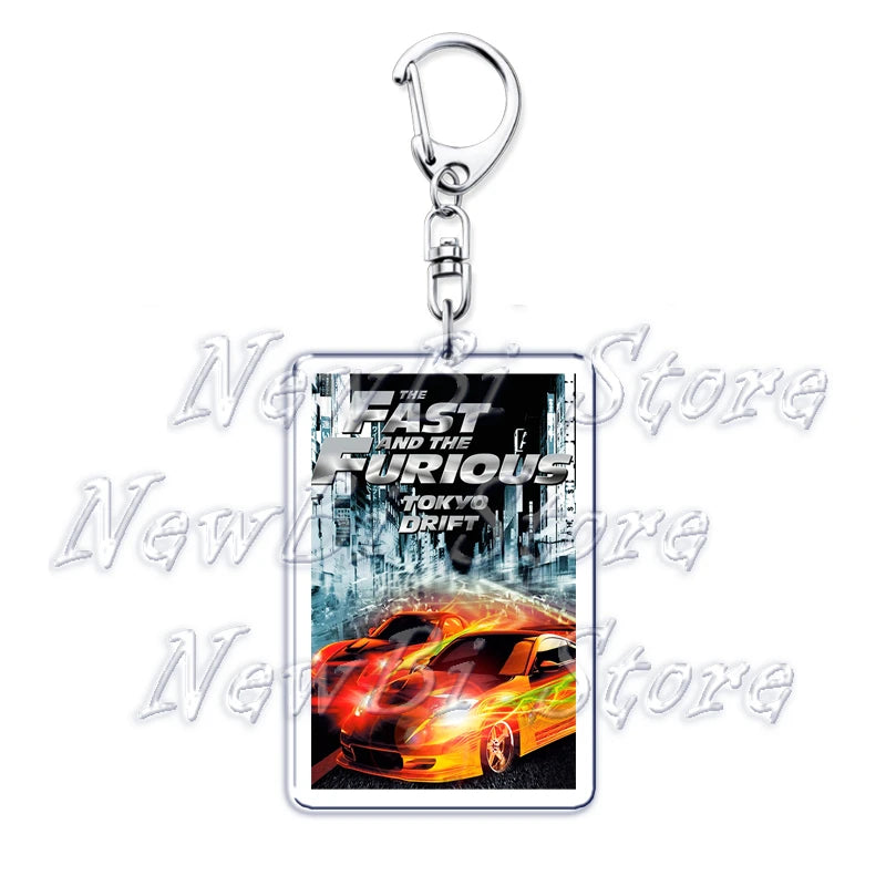 Classic Fast Furious Movie Cover Poster Keychain for Accessories Bag Pendant Sport Car Key Chain Ring Keyring Jewelry Fans Gift by Geo’s Online Store