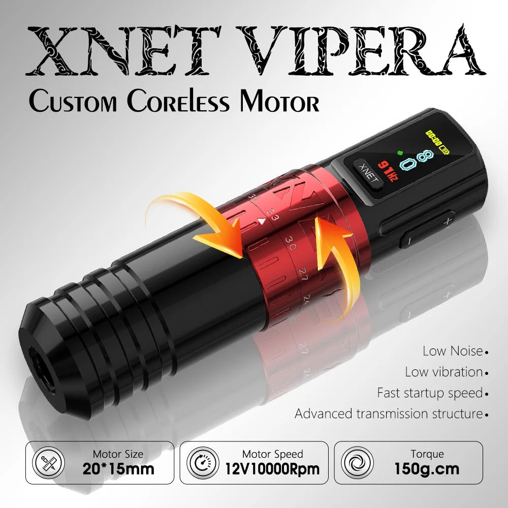 XNET Vipera Wireless Tattoo Machine Kit Adjustable Stroke 2.4-4.2mm OLED Display 60pcs Mixed Tattoo Cartridge for Tattoo Artists by Geo’s Online Store