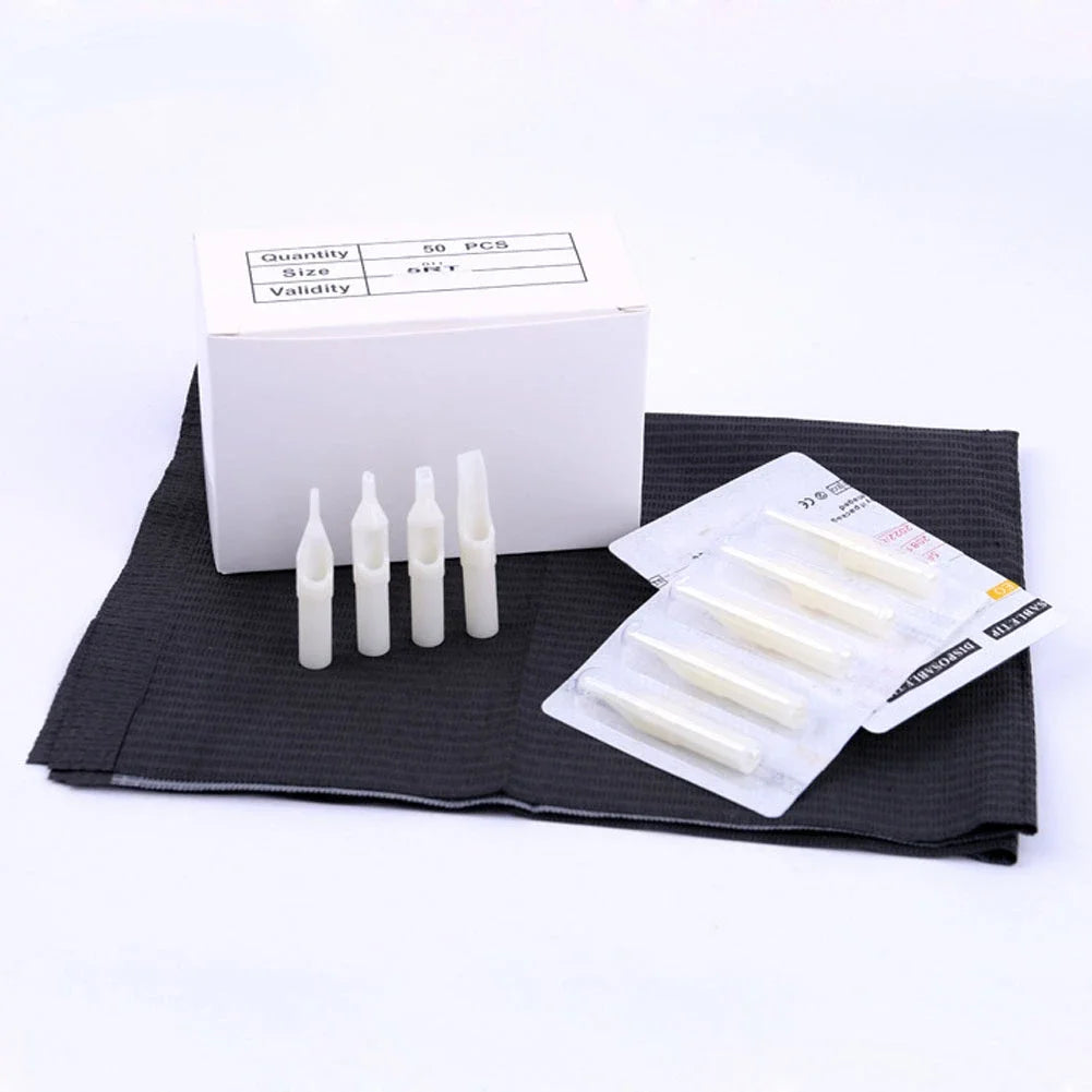 100Pcs Sterile Assorted Tattoo Tips Kit Disposable White Plastic Nozzles Needle Tube RT DT FT OF Tattoo Gun Grip Accessories by Geo’s Online Store