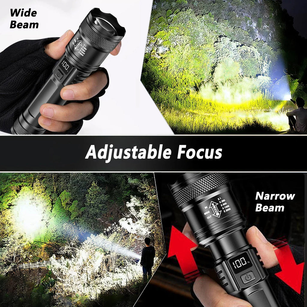 Rechargeable LED Flashlight Zoomable Torch with LCD Display 3 Modes Waterproof High Power Hand Light Outdoor Wilderness Camping by Geo’s Online Store